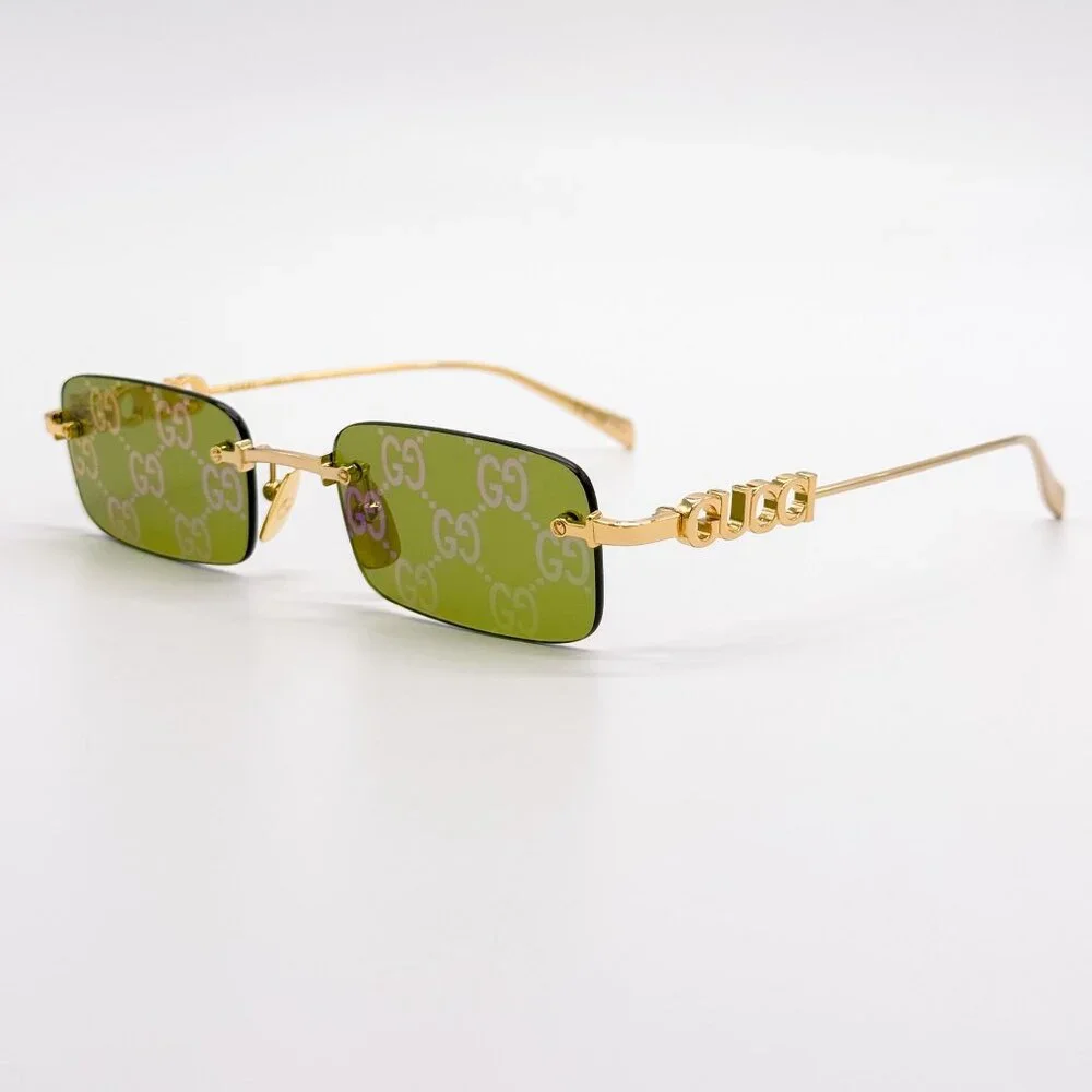 NEW GUCCI SUNGLASSES GOLD UNISEX RECTANGLE EYEWEAR GUCCI GG1808S 002